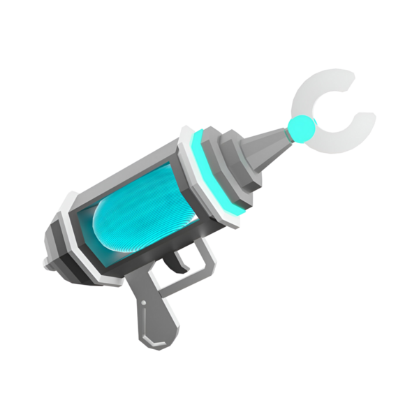 Hayal gücü ve oyun bağlamları için tasarlanmış, kanca mekanizmalı fütüristik görünümlü bir silah..