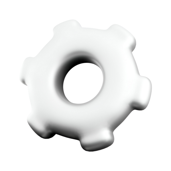 Merkezi delikli, mekanik ve mühendisliği sembolize eden 3 boyutlu bir beyaz dişli..