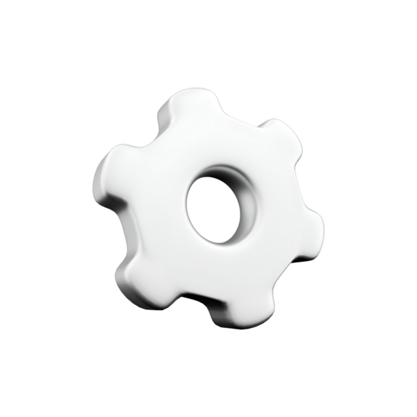 Dijital arayüzlerde sıklıkla kullanılan ayarları veya ayarları temsil eden bir beyaz dişli simgesi.
