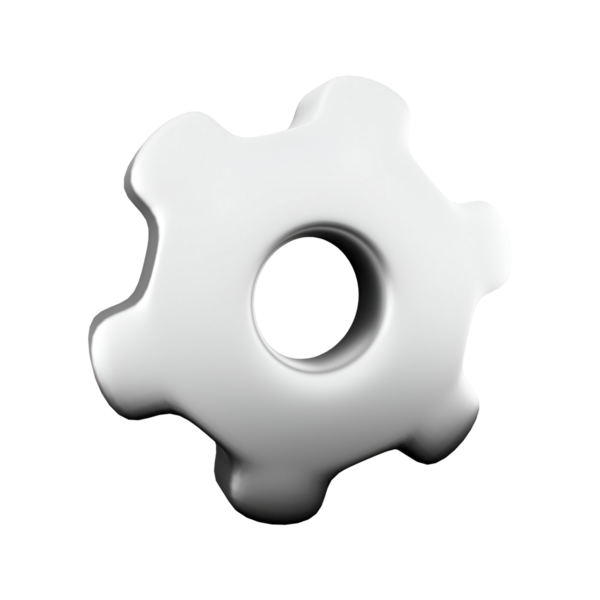 Bir dişli simgesinin dijital bağlamda mekanik veya ayarları sembolize eden üç boyutlu bir temsili.