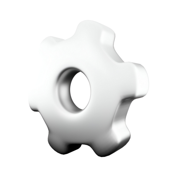 Mekanik ve mühendisliği sembolize eden, beyaz bir dişlinin 3 boyutlu bir temsili.