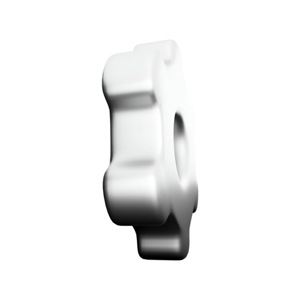 Eşsiz bir şekli olan minimalist beyaz bir nesne, muhtemelen çeşitli uygulamalarda kullanılan bir bileşen veya araç..