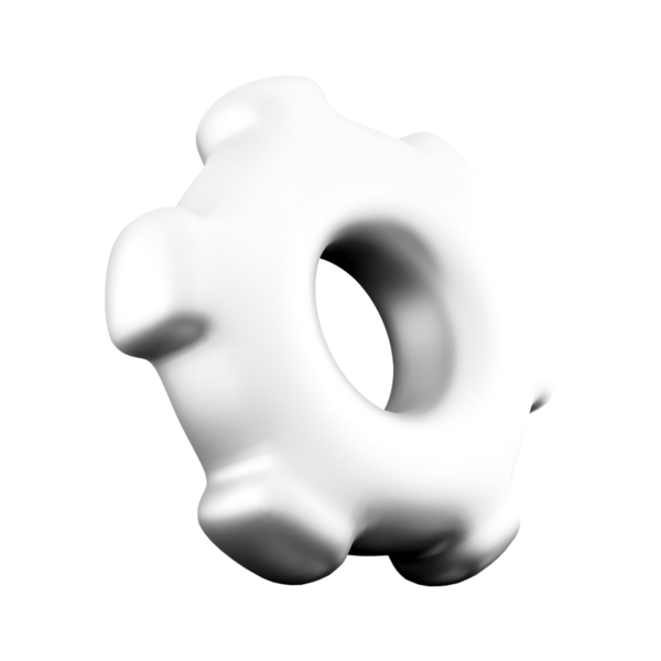 İçi boş, 3 boyutlu beyaz dişli bir nesne. Mekanik ya da mühendislik kavramlarını sembolize ediyor..