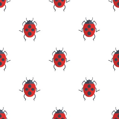 Beyaz arkaplan vektör tasarımında uğur böceklerinin kusursuz deseni