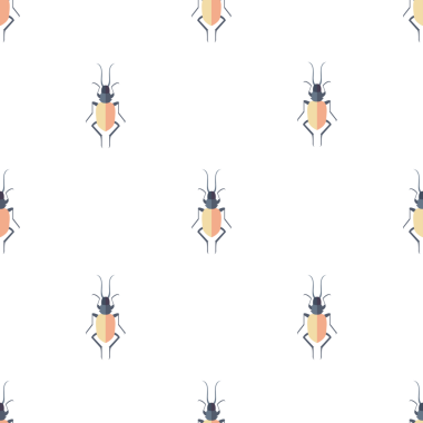 Beyaz arka planda biçimlendirilmiş böceklerle kusursuz desen