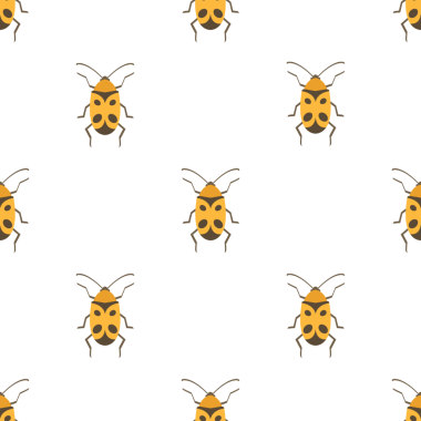 Beyaz Arkaplanda Sarı ve Siyah Böceklerin Kusursuz Vektör Deseni