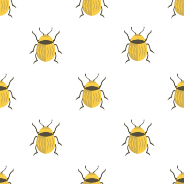 Beyaz arka planda altın patates böceği olan kusursuz vektör deseni