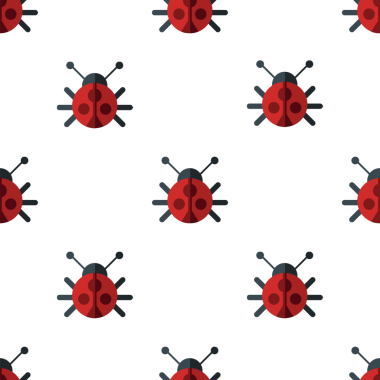 Beyaz arka planda kusursuz uğur böceği deseni, vektör illüstrasyonu