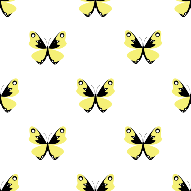 Beyaz arka plan vektör çiziminde kusursuz sarı kelebek deseni