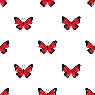 Şık, pürüzsüz desenli, canlı kırmızı kelebek çizimi.