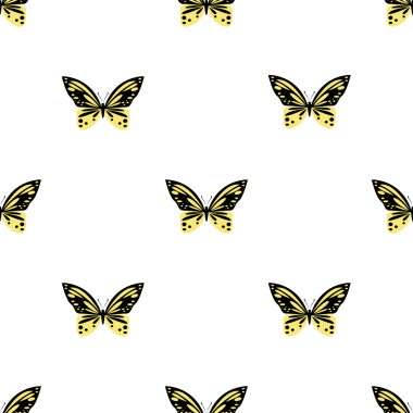 Dekoratif siyah ve sarı kelebek desenli kusursuz vektör deseni