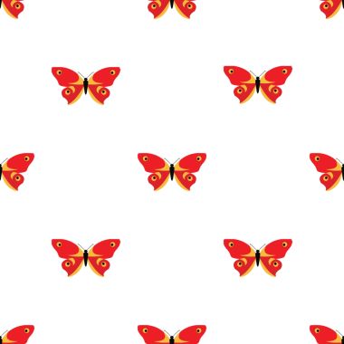 Beyaz Arkaplanda Kırmızı Kelebekli Kusursuz Vektör Deseni
