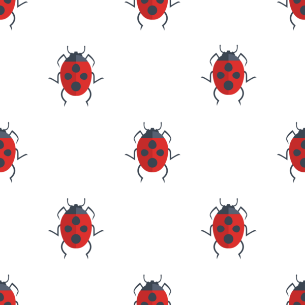 Beyaz arkaplan vektör tasarımında uğur böceklerinin kusursuz deseni