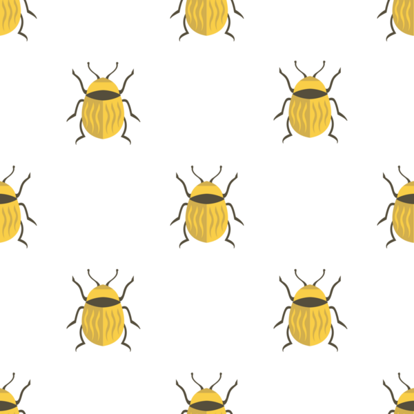 Beyaz arka planda altın patates böceği olan kusursuz vektör deseni