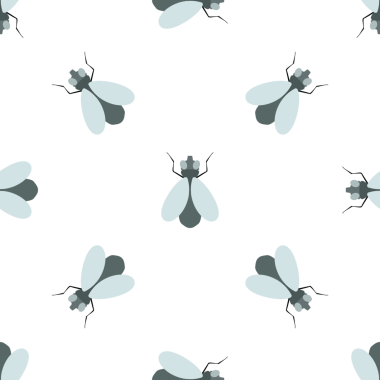 Beyaz arkaplandaki düz sinek böcek simgelerinin kusursuz deseni