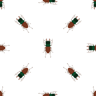 Beyaz arka planda stilize edilmiş geyik böcekleri içeren kusursuz desen tasarımı