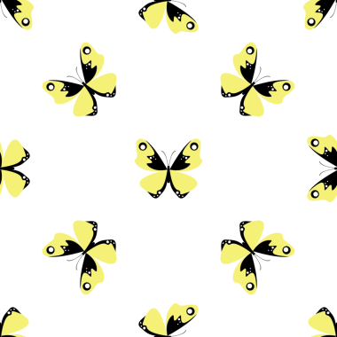 Beyaz arka plan vektöründeki sarı kelebeklerin kusursuz deseni