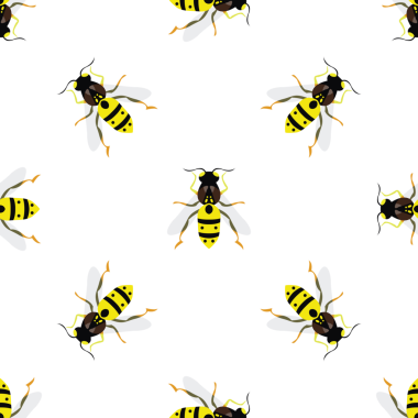 Beyaz arka planda biçimlendirilmiş eşekarılarının kusursuz vektör deseni