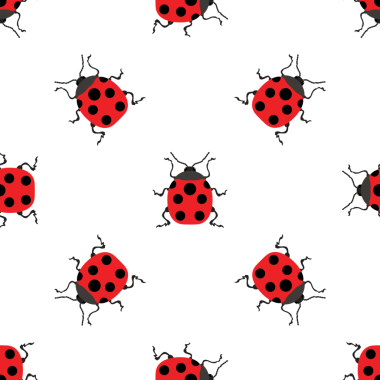 Kırmızı uğur böcekli kusursuz desen, kumaşlar için doğadan esinlenilmiş tasarım.