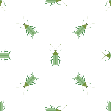 Beyaz arka planda yeşil böcekli kusursuz desen, vektör sanatı