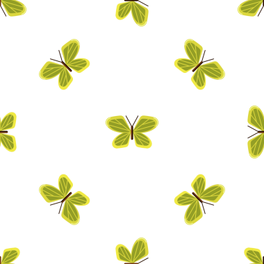 Beyaz arka plan vektöründe yeşil kelebekli kusursuz desen