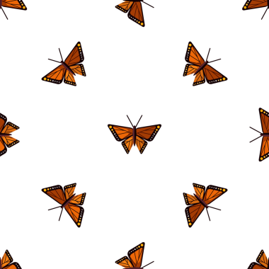 Beyaz arka planda turuncu kelebekli kusursuz vektör deseni