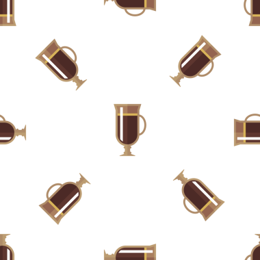 Beyaz arka planda kusursuz bir İrlanda kahve bardağı deseni.