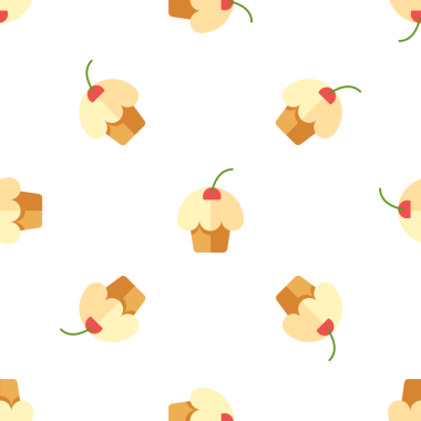 Kirazlı vektör resimli şirin kapkekleri olan kusursuz desen