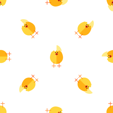 Yumurtalardan çıkan sevimli yeni doğmuş civcivlerle kusursuz vektör deseni