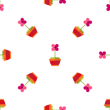 Saksıda çiçekler, bahçıvanlık ve bahar konsepti olan kusursuz desen.