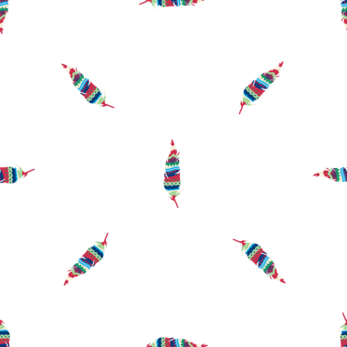 Beyaz arkaplanda renkli süsleme tüyleri olan kusursuz desen