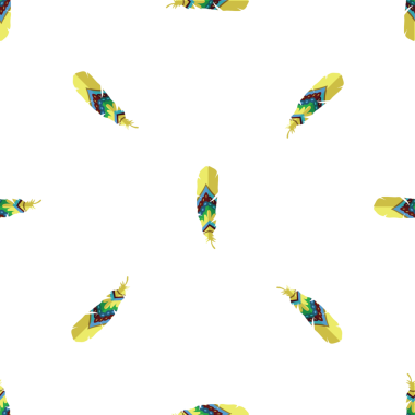 Beyaz arkaplanda renkli bohem tüyleriyle kusursuz bir desen.