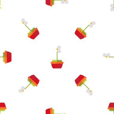 Beyaz arka planda küçük saksı çiçeklerinin pürüzsüz deseni