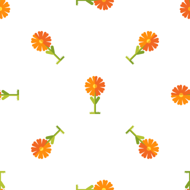 Beyaz arka planda turuncu çiçekli kusursuz desen, vektör