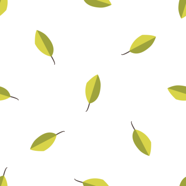 Beyaz arka plana saçılmış yeşil yapraklı pürüzsüz desen