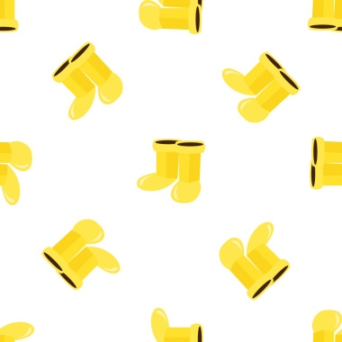 Kusursuz sarı lastik bot deseni, yağmurlu hava temalı tasarım.