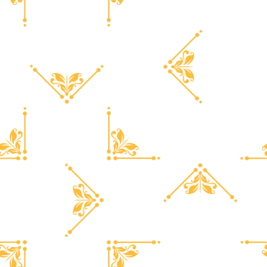 Beyaz arka planda altın çiçekli süslemeleri olan kusursuz bir desen.