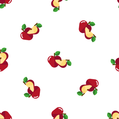 Kırmızı elmanın kusursuz vektör deseni ve beyaz arkaplanda dilimler