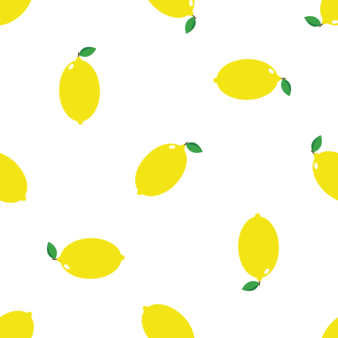 Taze sarı limonlar ve yeşil yapraklı vektör resimli kusursuz desen