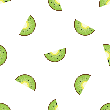 Beyaz arka planda taze kivi dilimleri içeren canlı, pürüzsüz bir desen.