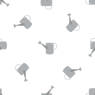 Beyaz arka plana saçılmış basit gri sulama kutularının kusursuz deseni