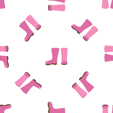 Çocuklar için Beyaz Arkaplanda Kusursuz Pembe Yağmurlu Çizmeler Şablonu