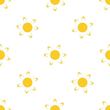 Güneşin kusursuz deseni beyaz arka planda parlak ve neşeli bir dizayn.