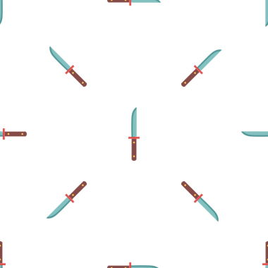 Beyaz arka plan sanatında çizgi film bıçakları içeren kusursuz desenli tasarım.