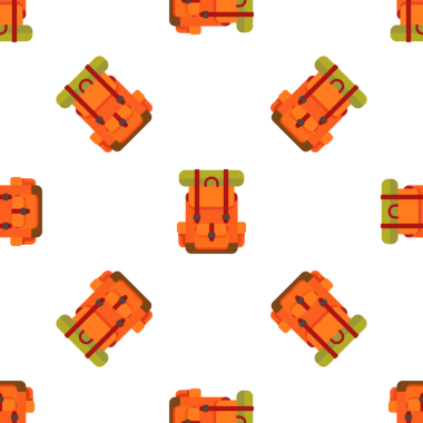 Seyahat, macera ve yürüyüş için turuncu sırt çantalarının kusursuz deseni