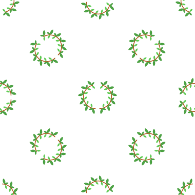 Beyaz arkaplan tasarımlı yeşil yapraklı çelenklerin kusursuz deseni.