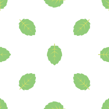 Beyaz zemin üzerinde taze yeşil nane yaprakları olan kusursuz vektör deseni