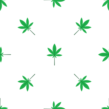 Beyaz arka plan tasarımında yeşil kenevir yapraklı pürüzsüz desen