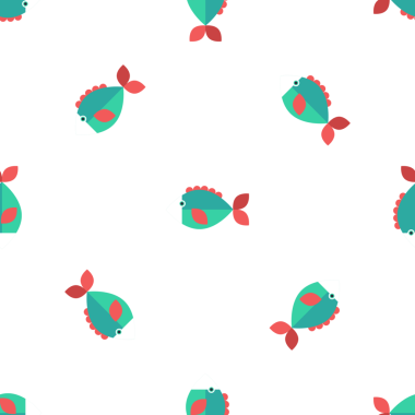 Geometrik şekillerde şekillendirilmiş balıklarla kusursuz desen, okyanus yaşamı.