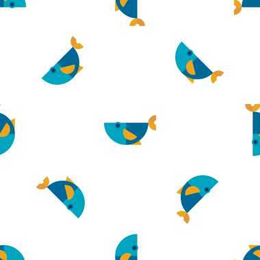 Mavi ve sarı renkli geometrik balıklarla kusursuz desen